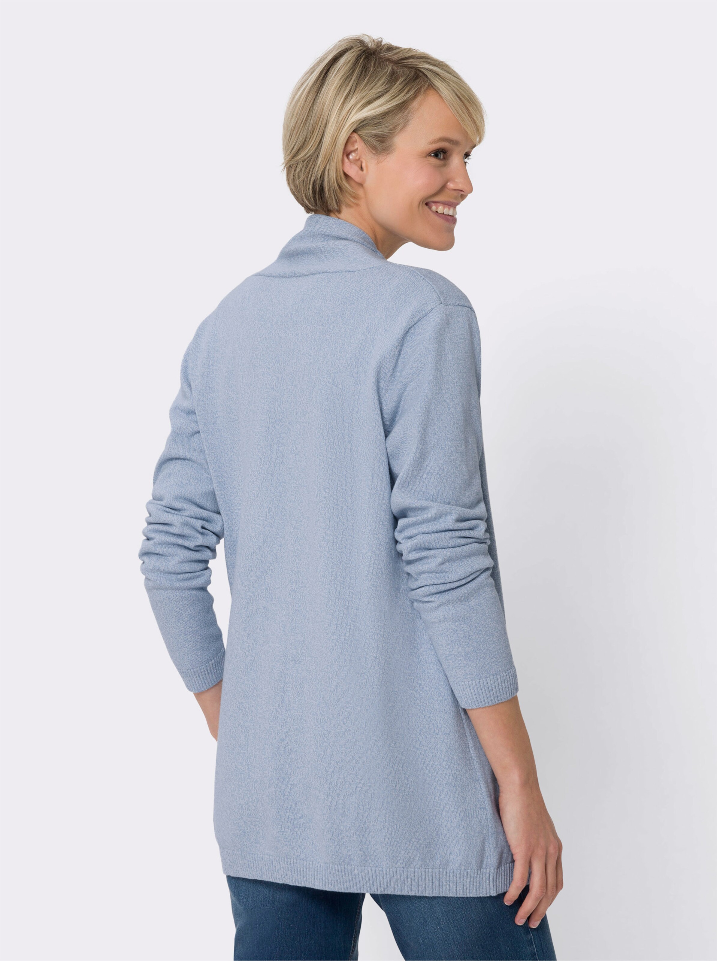 Longstrickjacke in offener Form