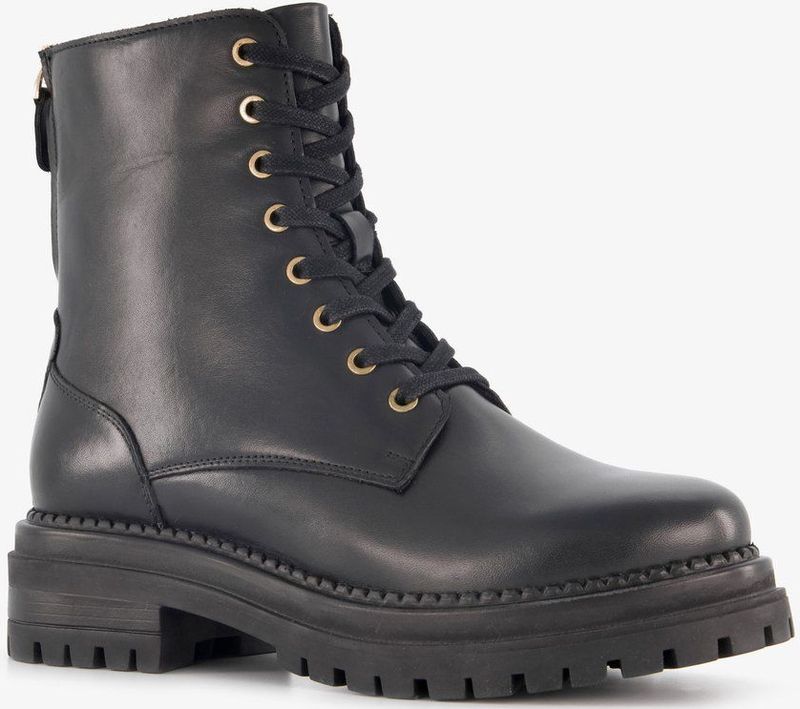 Harper leren dames veterboots met rits zwart - Maat 36