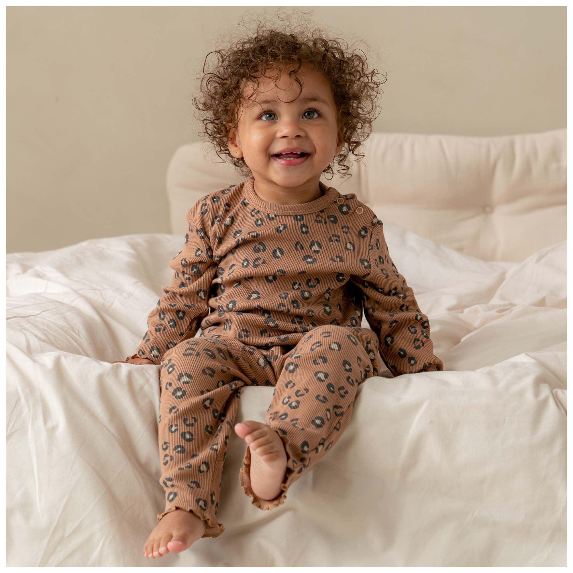 Prénatal peuter pyjama animal lange mouwen dierenprint bruin