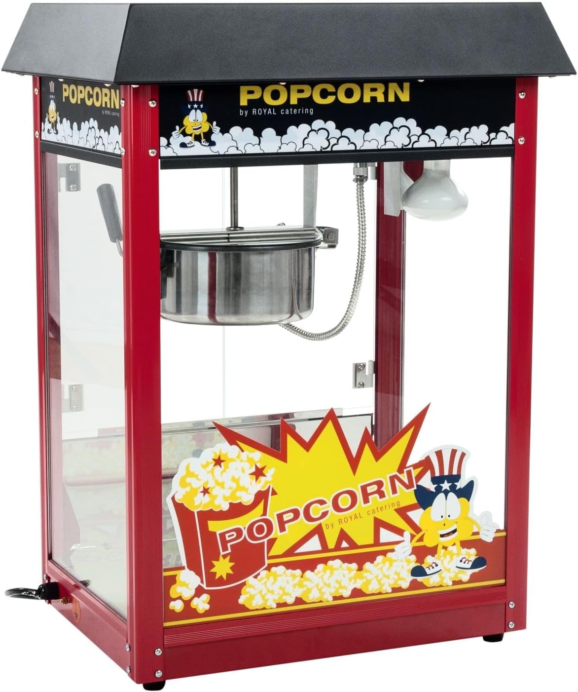 Royal Catering Popcornmaschine Popcornmaker RCPS-16E (1500 W, Arbeitsleistung 5 kg/h 16 L/h, Topfdurchmesser 18 cm, Topf mit Antihaftbeschichtung, inkl. Schaufel Messbecher) Schwarz