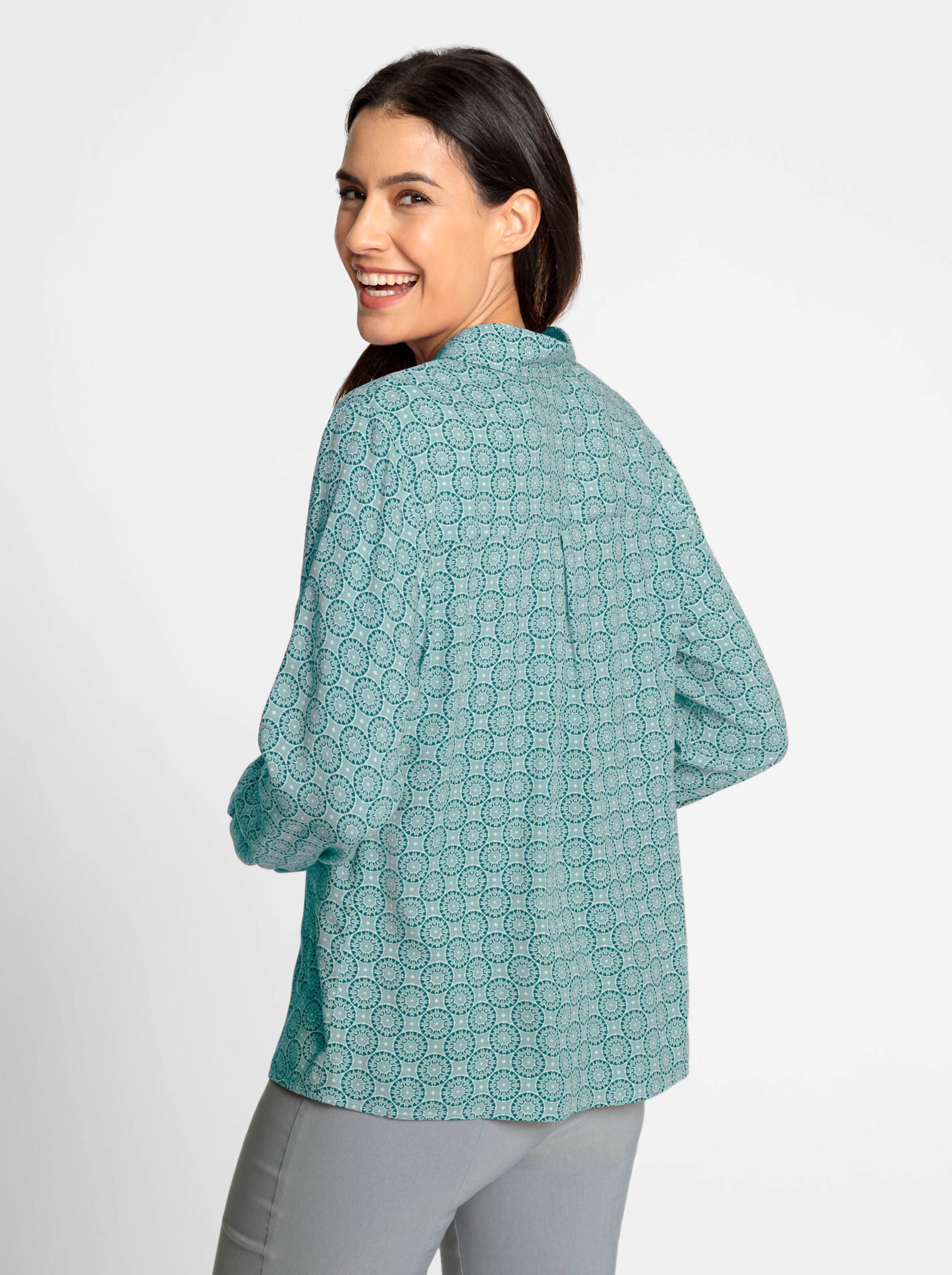 Bluse in jade-kalkmint-bedruckt