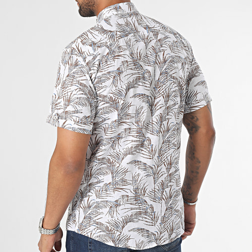 Chemise Manches Courtes Blanc Marron Floral