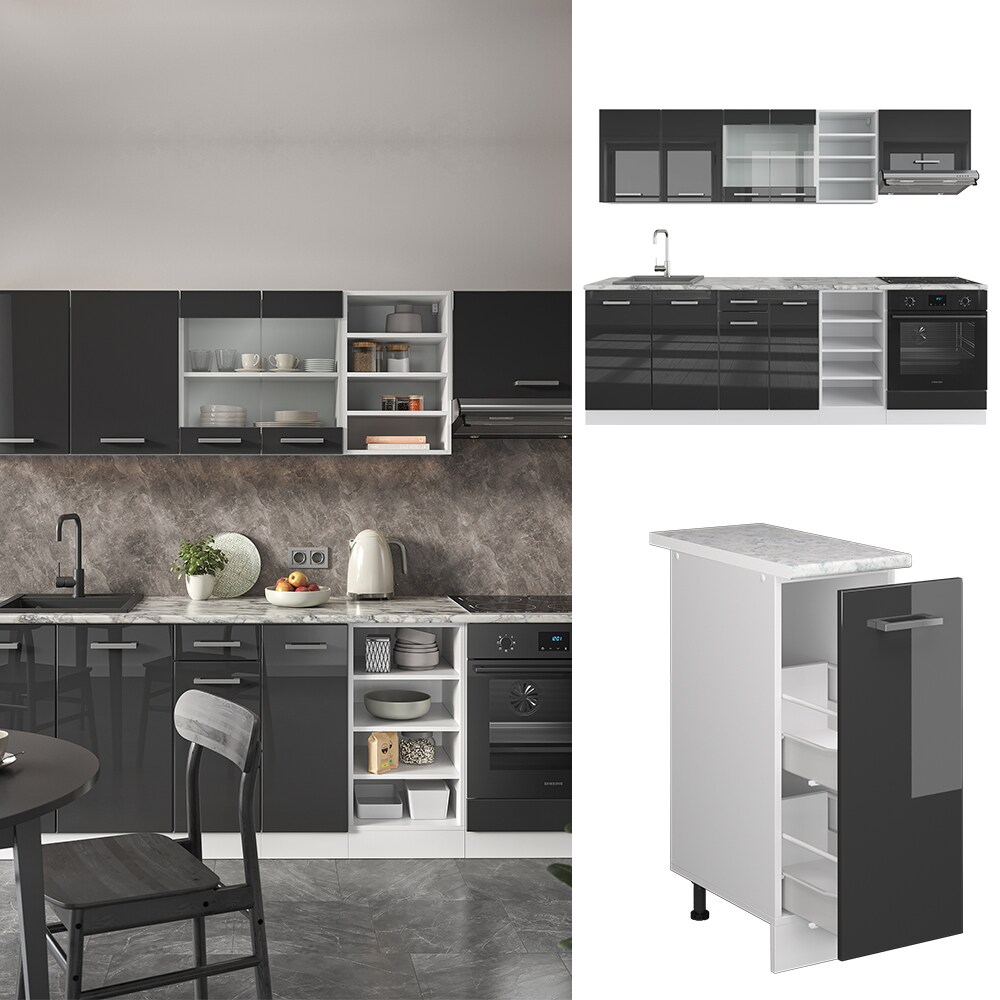 Vicco Küchenzeile Küchenblock Einbauküche R-Line 240 cm Weiß Anthrazit Hochglanz