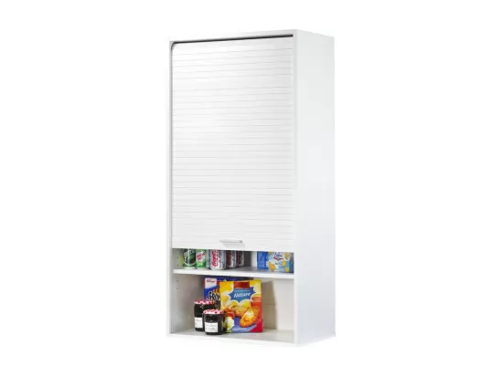 Meuble de Cuisine Haut Blanc 3 Tablettes 1 Rideau L 60 H 123.6 P 35 cm