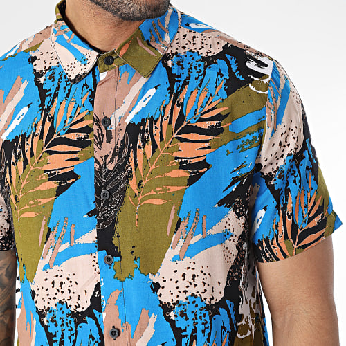 Chemise Manches Courtes Vert Kaki Bleu Noir Floral