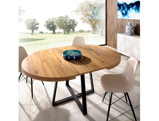 PEGANE - Table de salle à manger Table à manger ronde extensible en bois chêne avec pieds en...