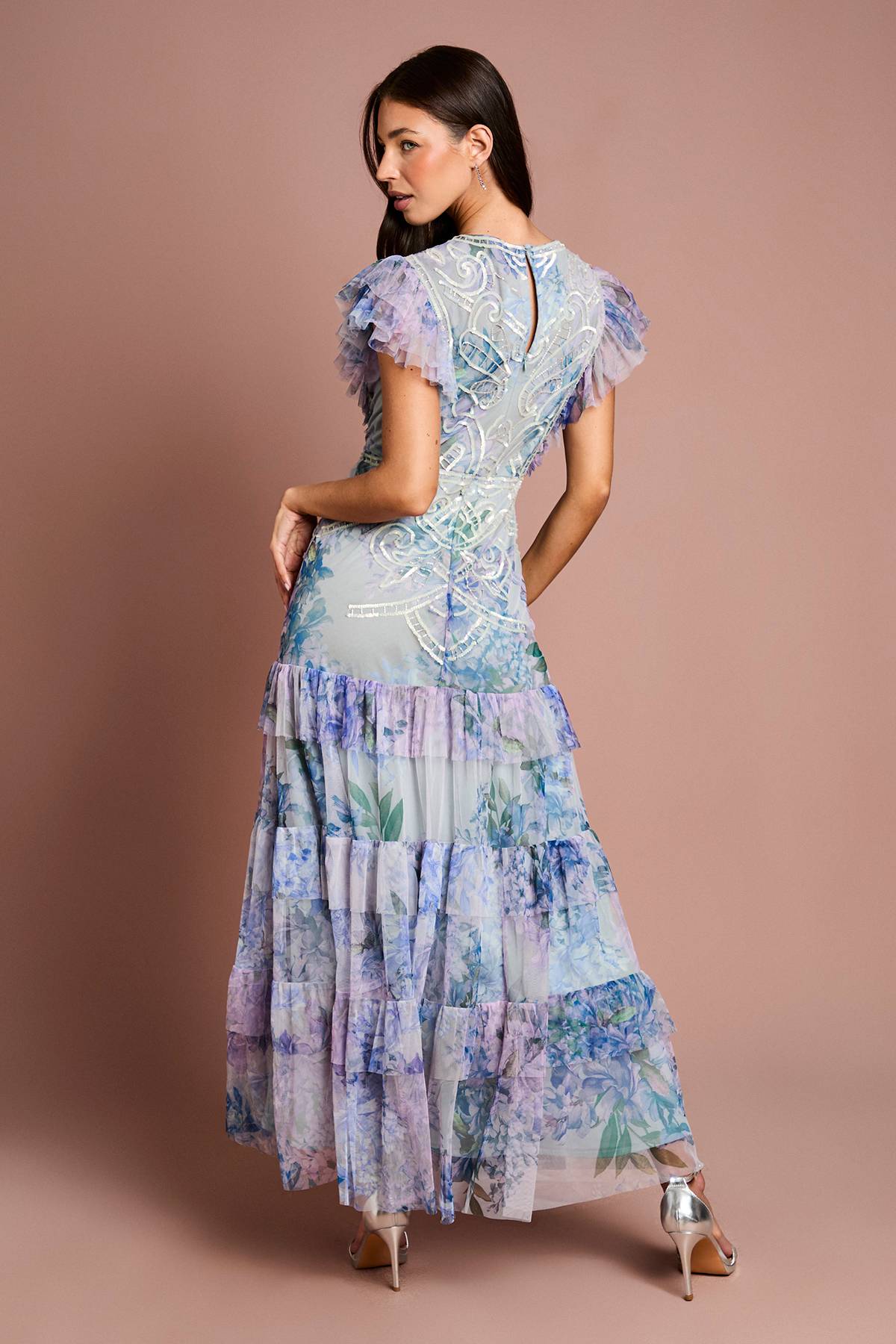 Coast Robe Longue En Mesh Imprimé À Sequins