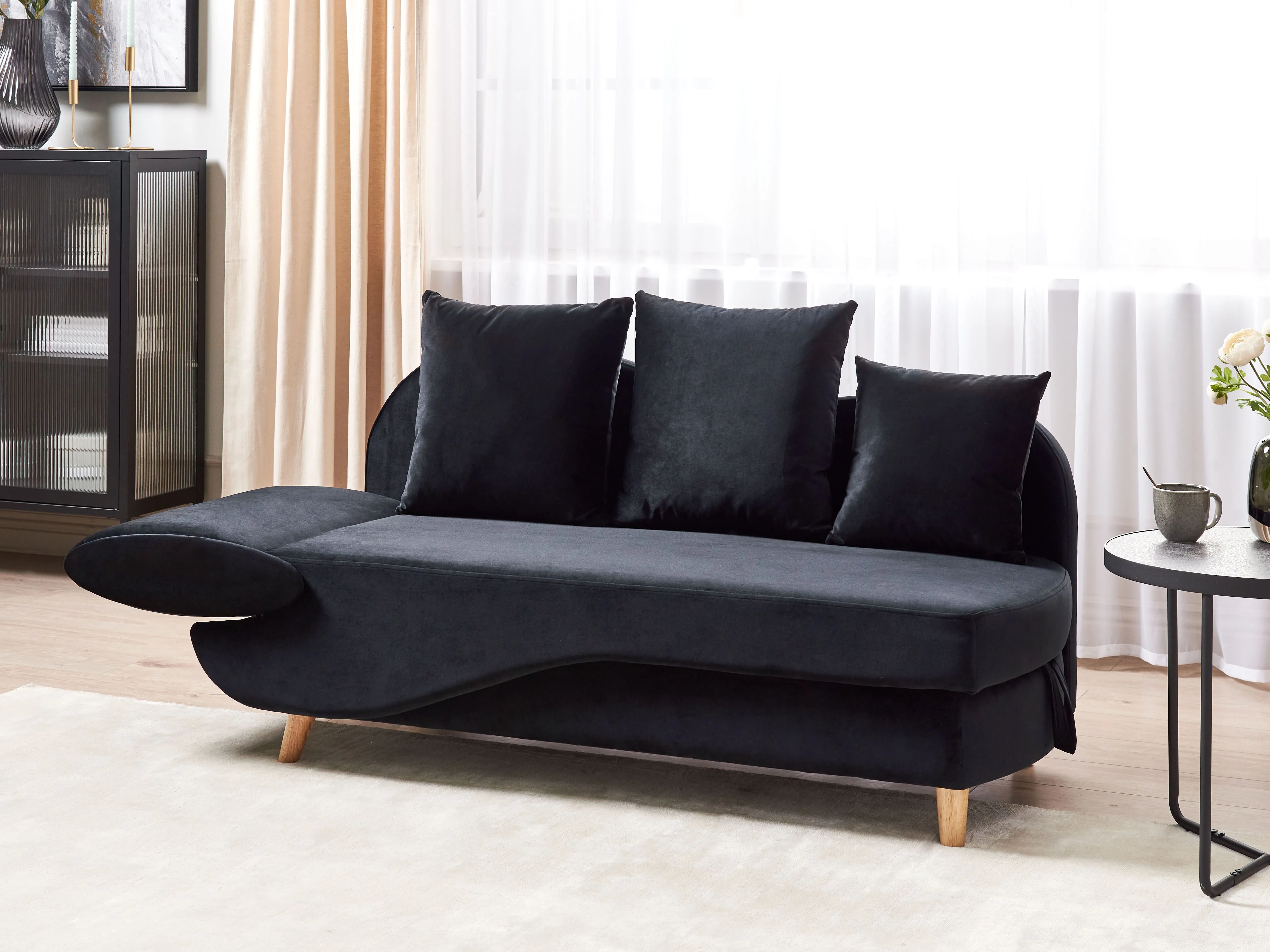 Linkszijdige chaise longue MERI Fluweel Zwart met opbergruimte