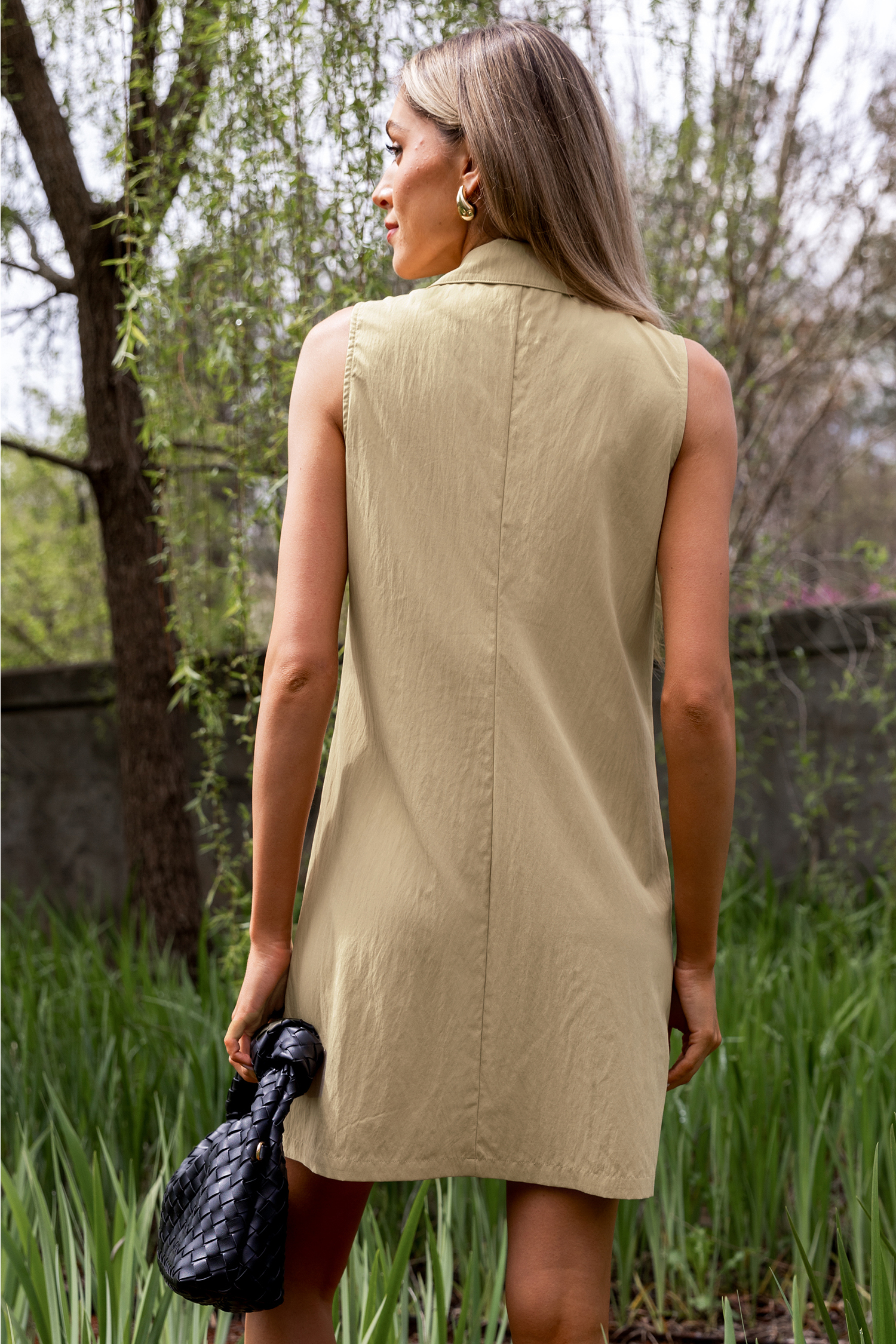 Robe chemise mini à boutons sur le devant kaki