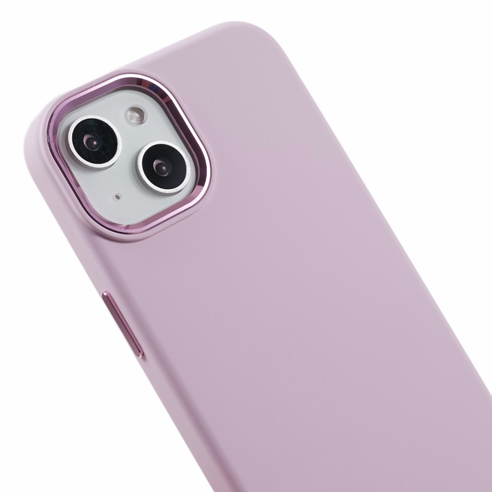 iPhone 15 Silikon Hardcase Hülle mit Metall Kamerarahmen - Rosa