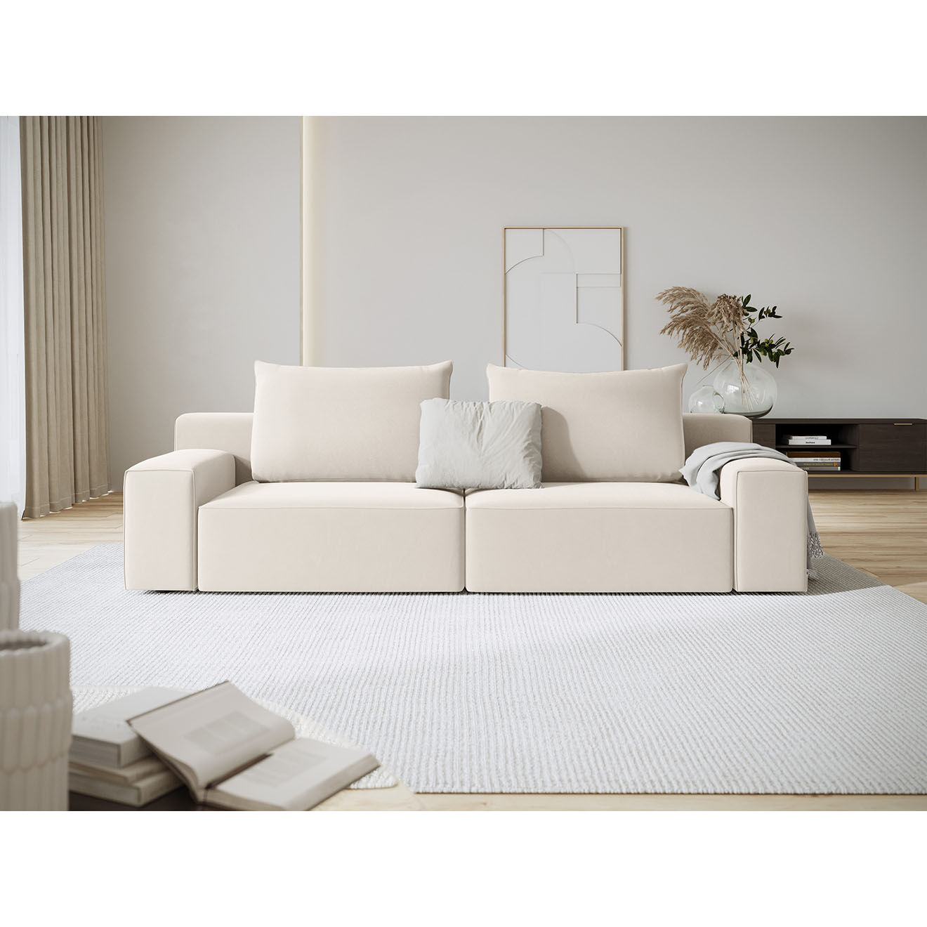 Mazzini Sofas Canapé Velours Ivy 4 Places beige - 250x105x89 cm