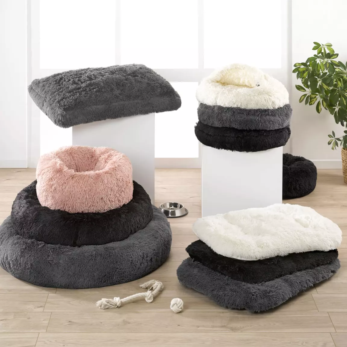 Coussin rond apaisant pour chat et chien Fluffy D95 cm Noir