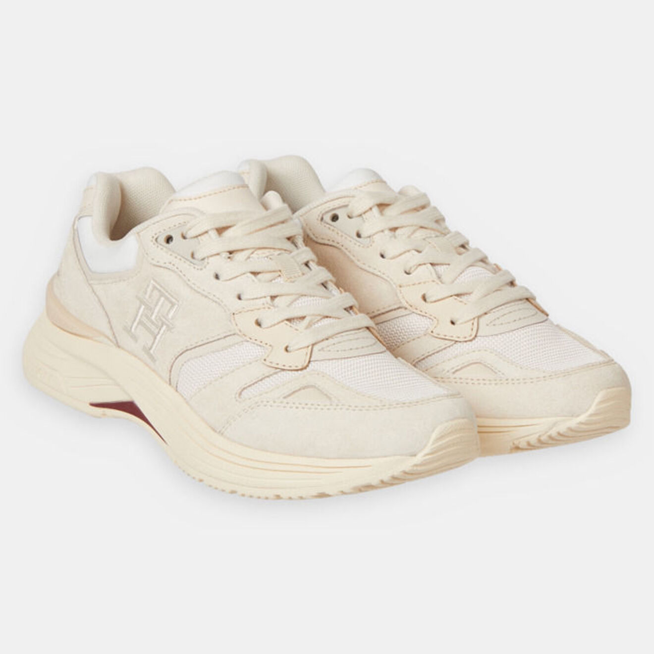 Tommy Hilfiger Baskets running en Velours de Cuir Monogramme Preppy beiges