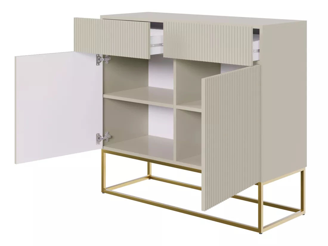 Commode à deux portes - 100 cm - avec deux tiroirs - taupe (gris-beige) - VELDIO