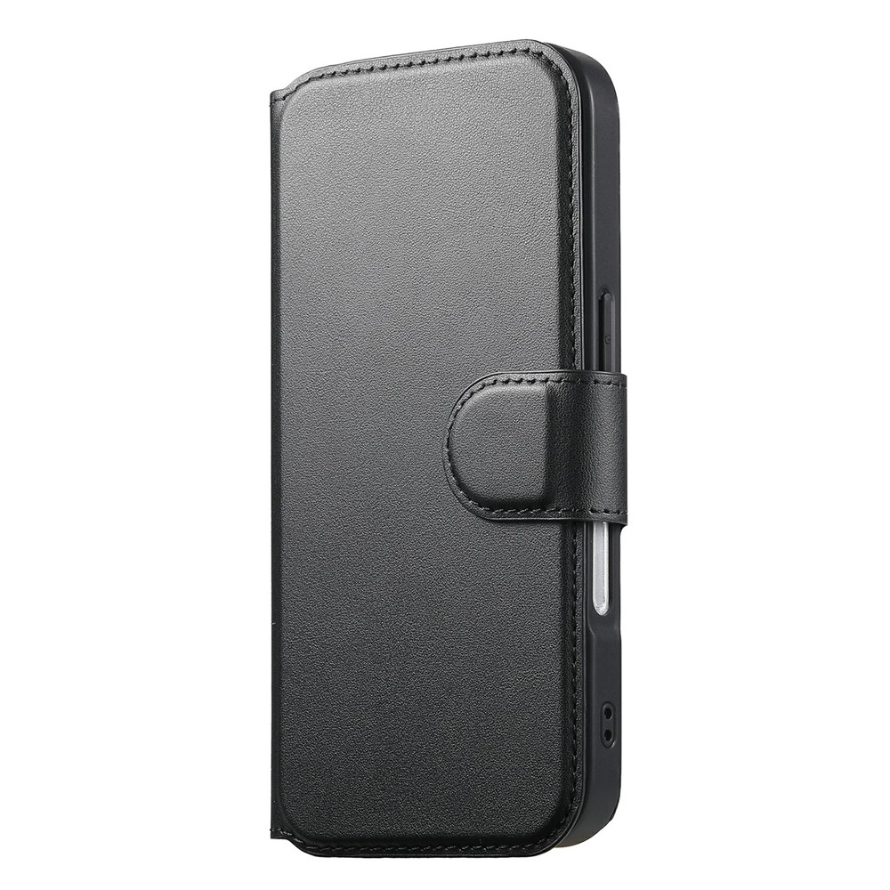 iPhone 16 MagSafe Leder Case Schutzhülle mit Finger Griff Halterung   Abnehmbare Tasche inkl. Kartenfächer (RFID Schutz) - Schwarz