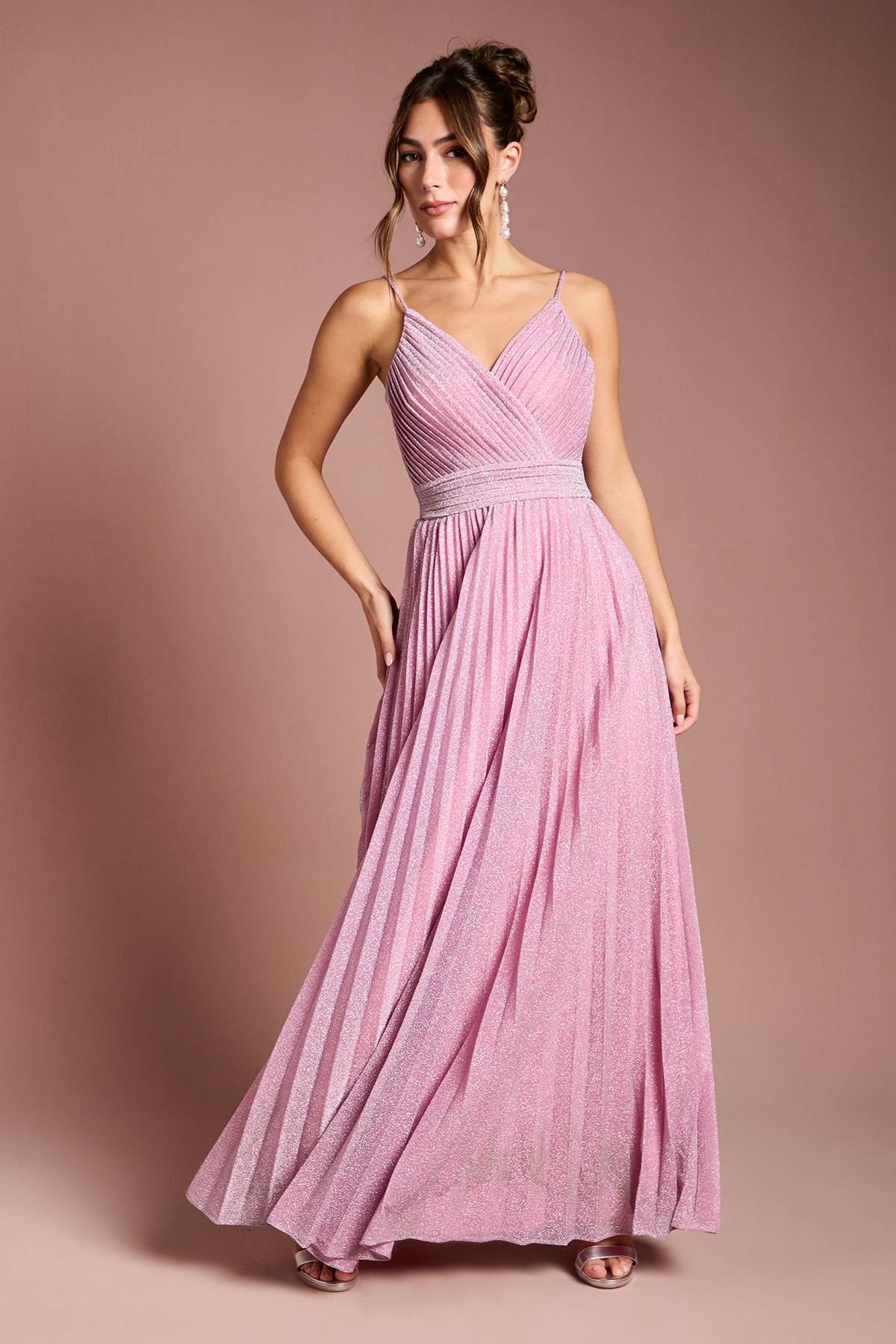 Coast Robe Maxi Plissée Scintillante à Col V et Bretelles