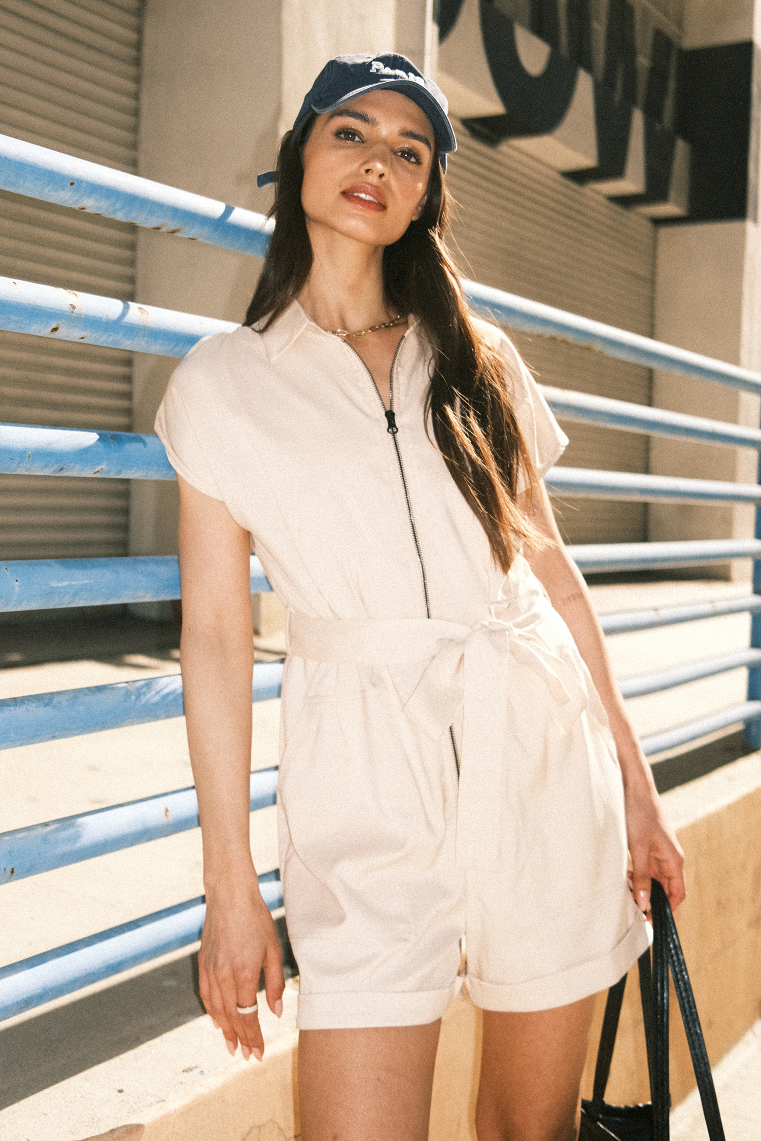 Combishort à col chemise avec zip et poches