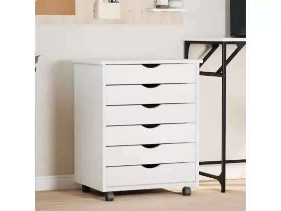 Armoire roulante avec tiroirs MOSS blanc bois de pin solide