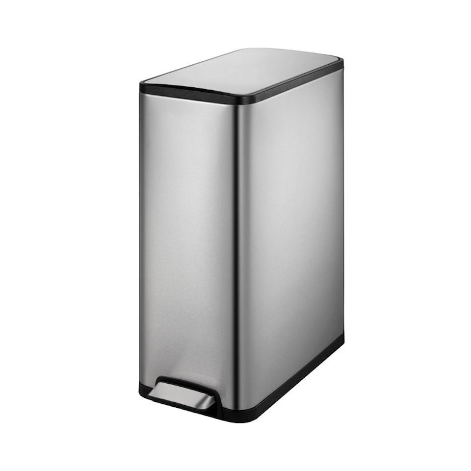 PROREGAL Stijlvolle pedaalemmer van mat roestvrij staal, 45 liter, HxBxD 66,1 x 27,6 x 53,3 cm, zilver