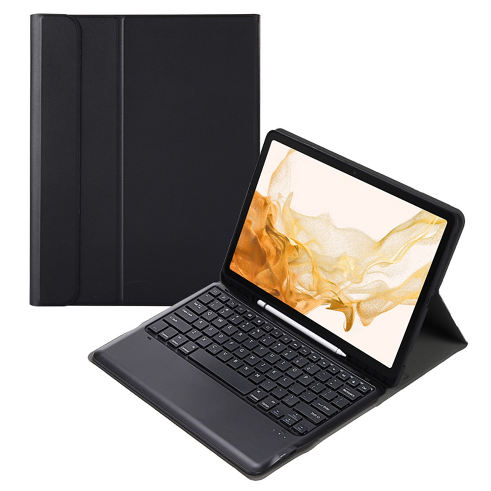 Samsung Galaxy Tab S8  Plus / Tab S7 FE 5G / Tab S7  Plus Leder Tasche mit Bluetooth Tastatur (QWERTY)   S-Pen Halterung - Schwarz