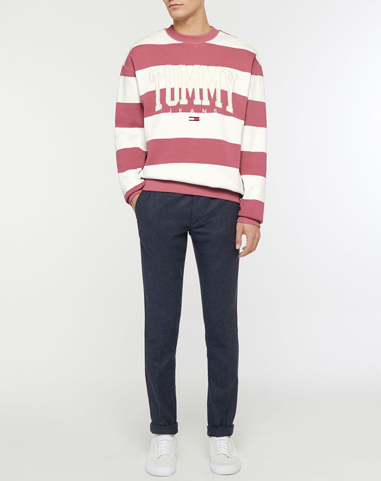 Tommy Jeans Sweat en Coton Bio Abo Tjm Collegiate rose/blanc