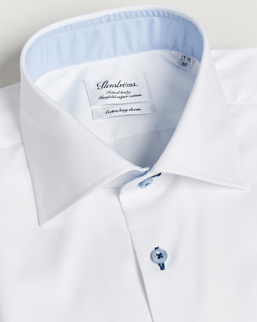 Stenströms Fitted Body X-Long Sleeve Contrast Shirt White