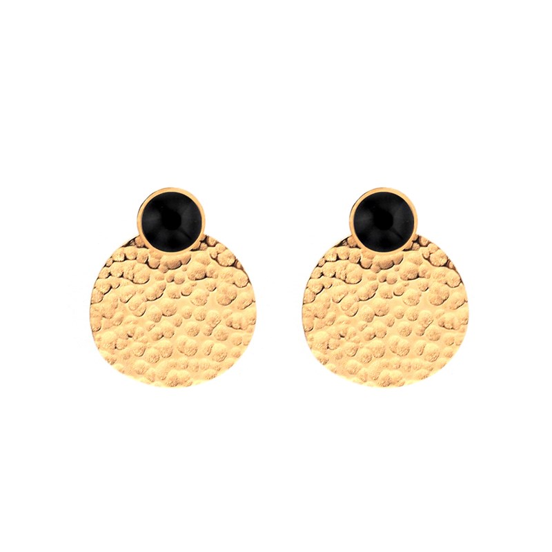 Boucles d'oreilles en acier dorées ornées de cristaux Swarovski avec pierres Crystal noires