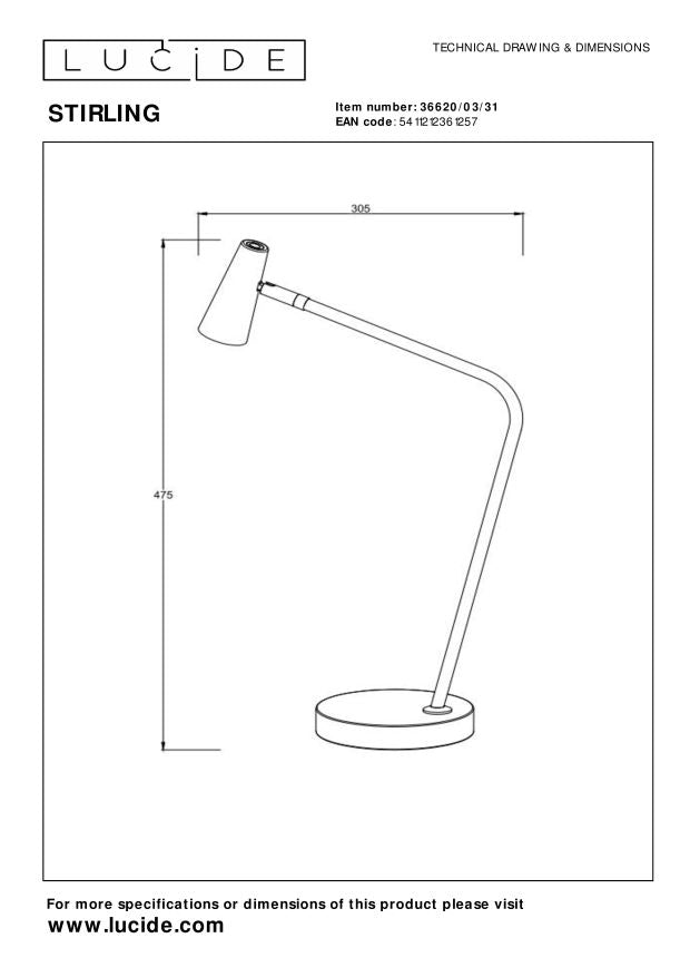 Stirling bureaulamp LED oplaadbaar wit
