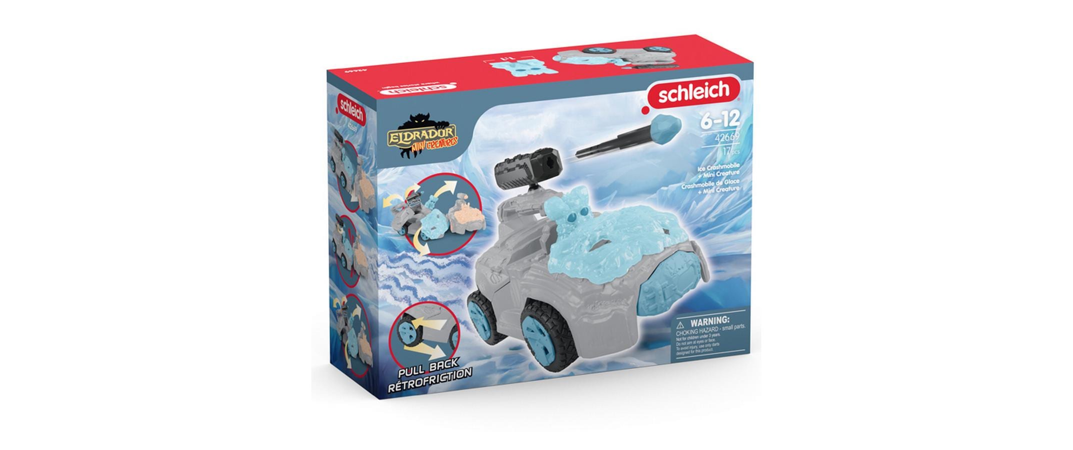 Spielfigurenset Eis-Crashmobil mit Mini CreatureFahrzeug mit Rückziehmotor und schwenkbarer Schusswaffe
