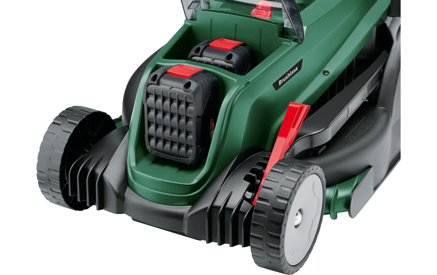 Akku-Rasenmäher UniversalRotak 2x18V-37-550 Kit (2 x 4.0Ah)<br>Kraftvolles Mähen und bequeme Grasschnittsammlung für mittelgrosse bis grössere Rasenflächen