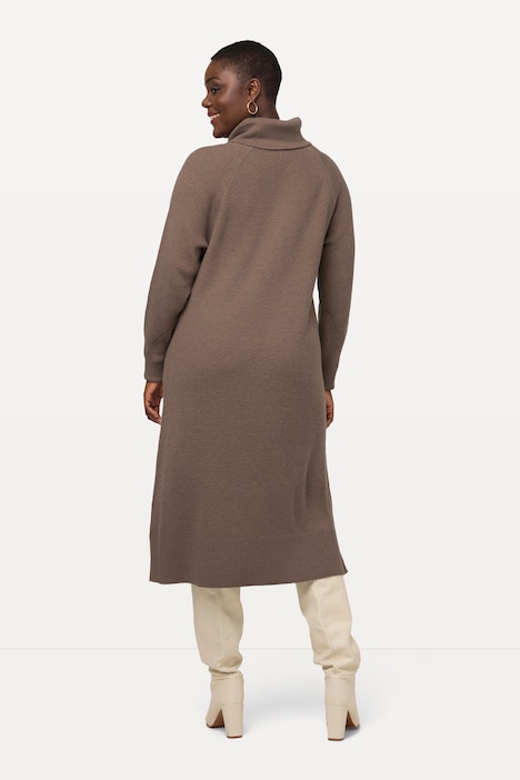 Strickkleid, H-Linie, Rippstrick, Stehkragen, Langarm