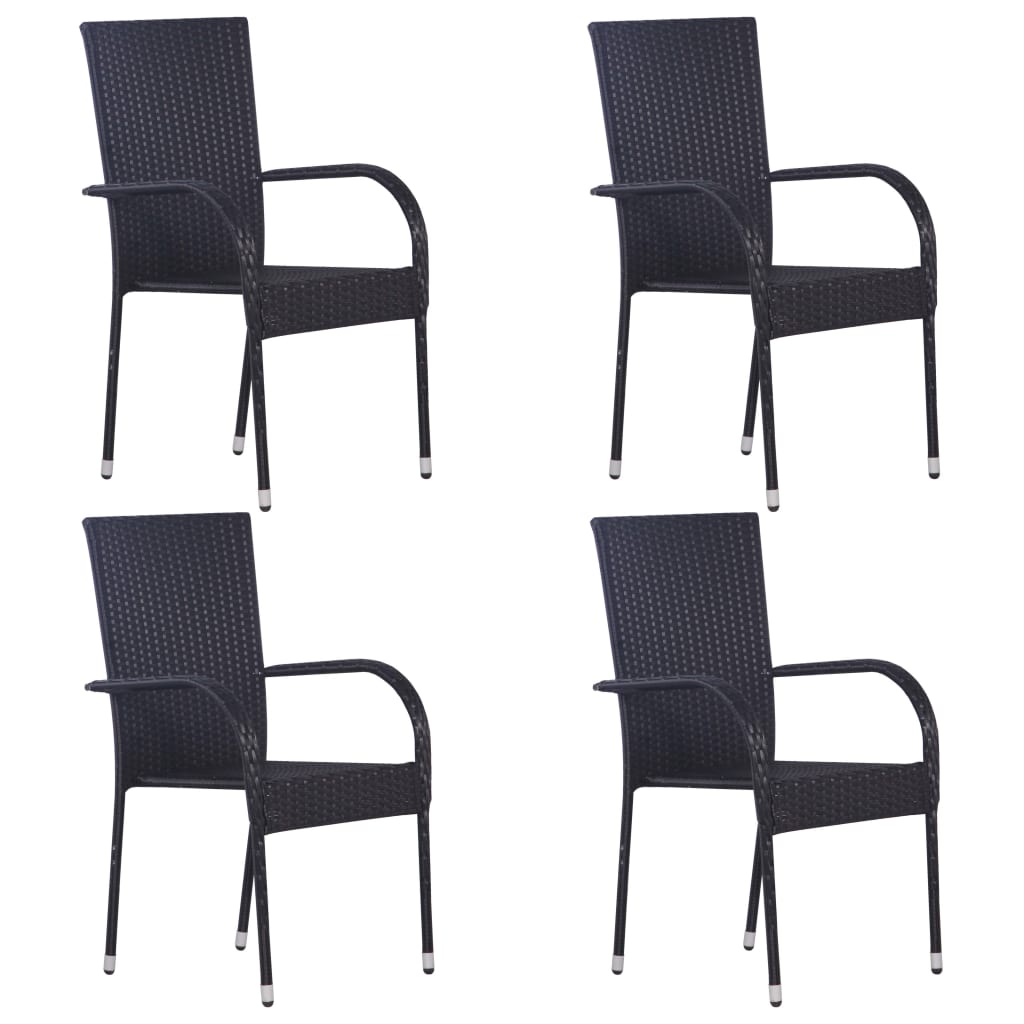 Mobilier à dîner de jardin 5 pièces noir résine tressée