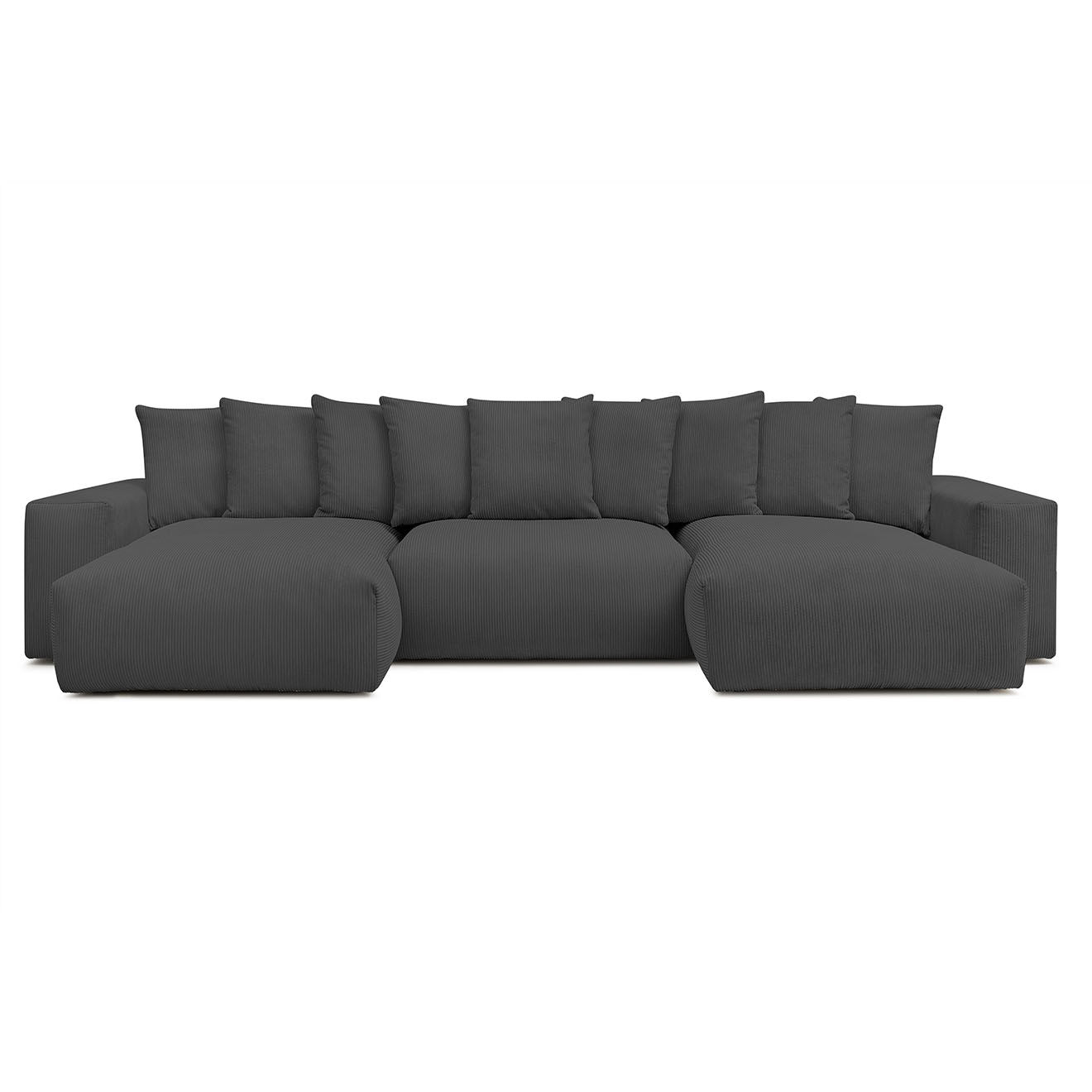 Bobochic Canapé panoramique fixe ultra moelleux voltaire velours côtelé gris foncé - 420x174x75 cm