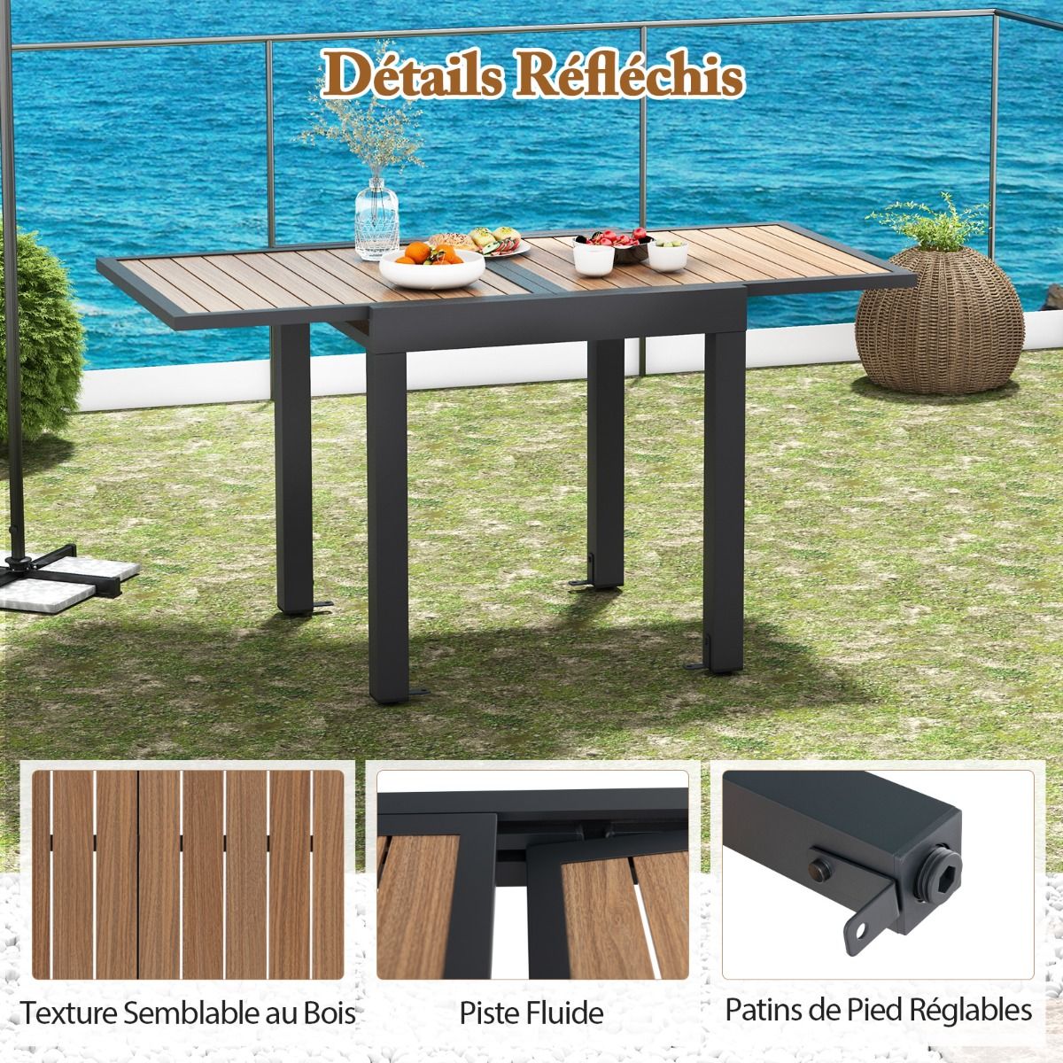 Table de Jardin Extensible en Aluminium Ajustable de 80 à 160 CM Table à Manger Extérieure Rectangulaire pour 4-6 Personnes Naturel - Lidl-Manfred