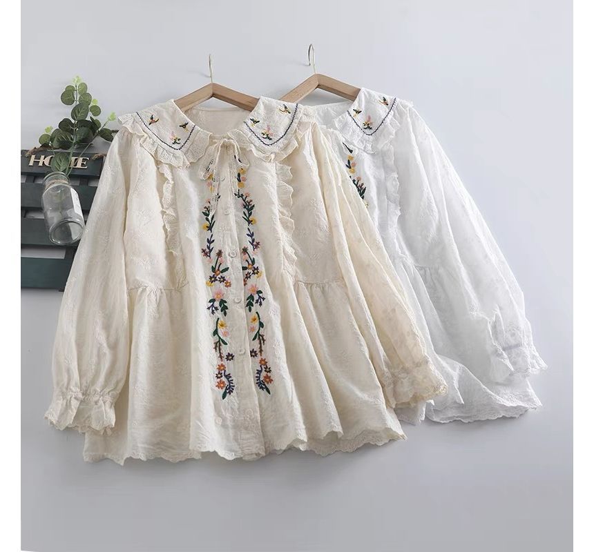 Santeh - Blouse met kraag en geborduurde bloemen