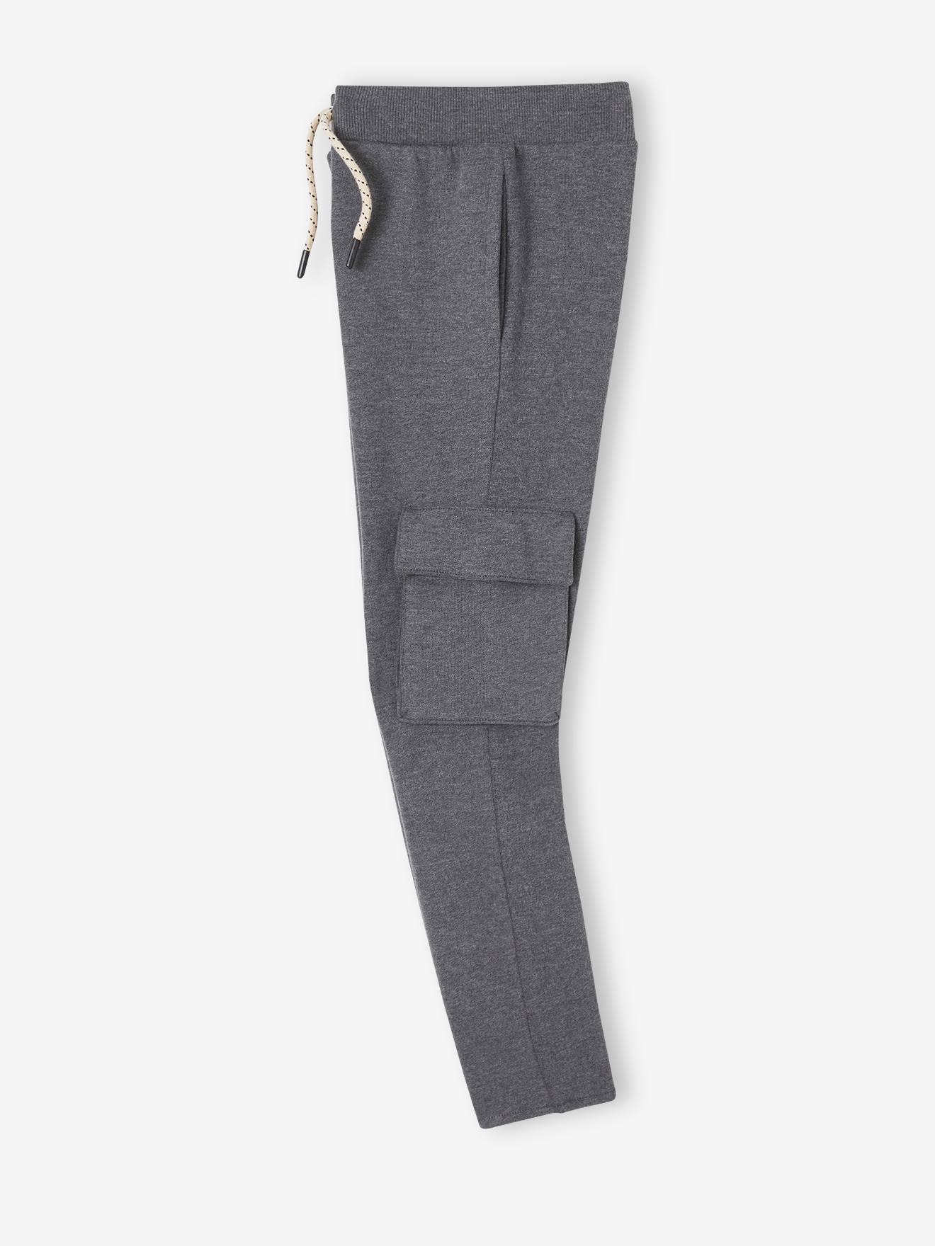 Calça de moletom cinza mesclado para meninos com bolso cargo