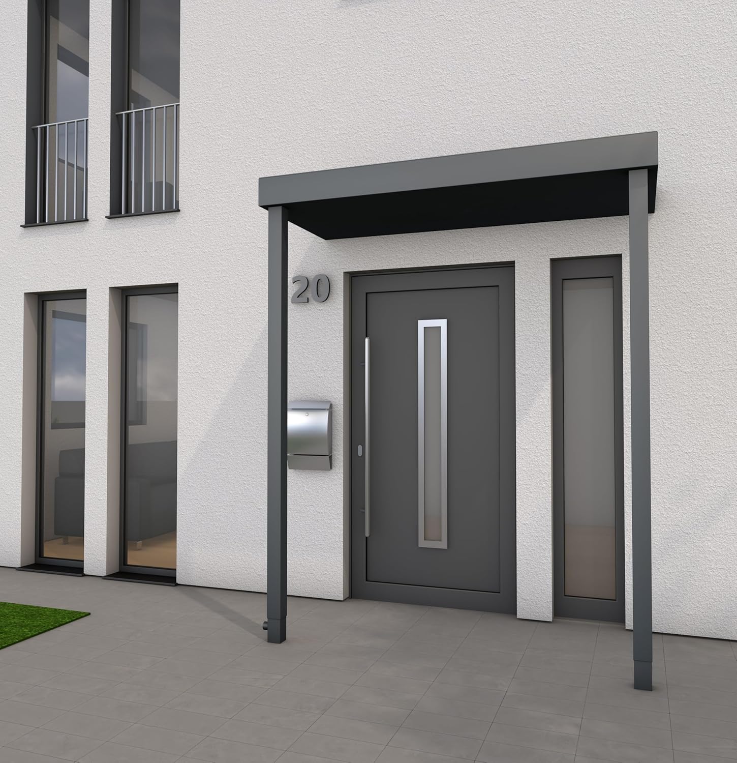 Gutta Rechteckvordach BS Plus 160 mit 2 Pfosten Links - Anthrazit | Maße: 160 x 90 x 15,5 cm (BxTxH)