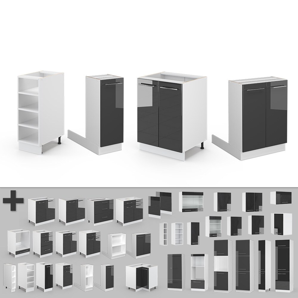 Vicco Kücheninsel Küchenblock Einbauküche Fame-Line Weiß Anthrazit 90 cm modern Hochglanz Küchen Schränke Regalunterschrank Küchenunterschrank Regalinselunterschrank Softclose-Scharnier Küchenmöbel