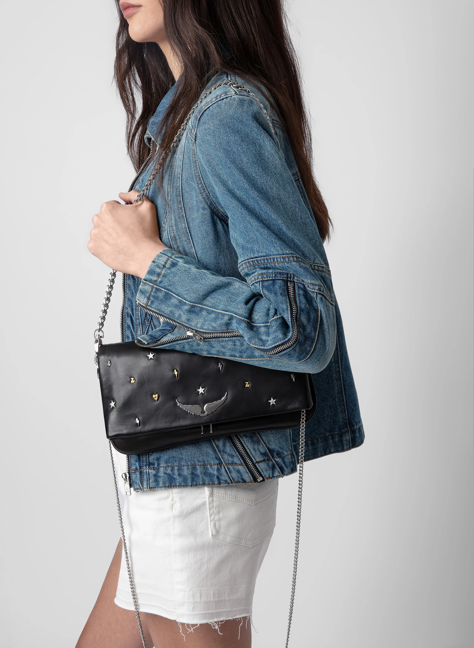 ROCK - Pochette en cuir avec charms| Noir