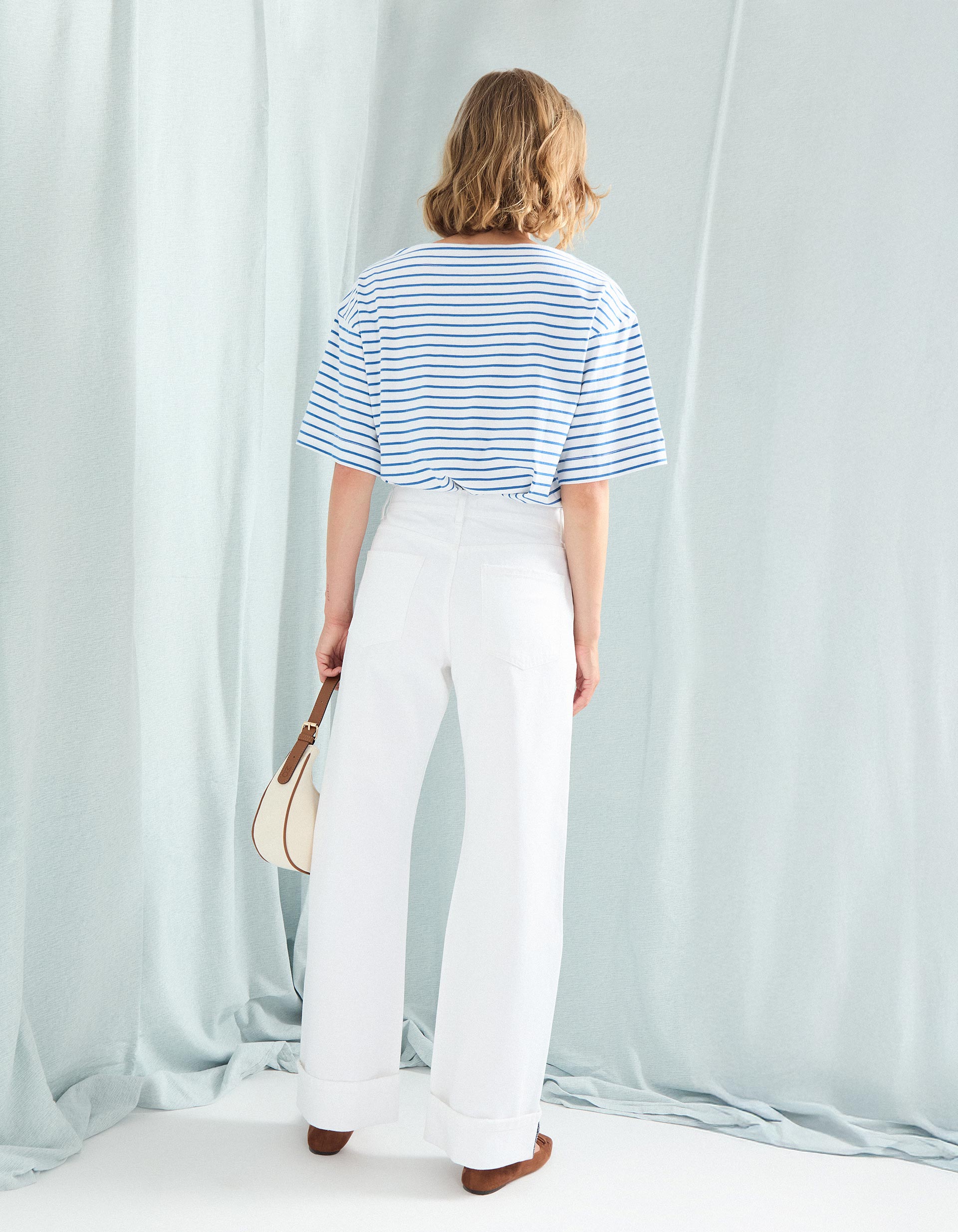 Calças de Ganga Dobradas 'Straight Fit', Mulher, Branco