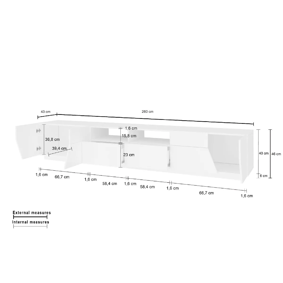 Alter Meuble TV Made in Italy - Blanc brillant et érable