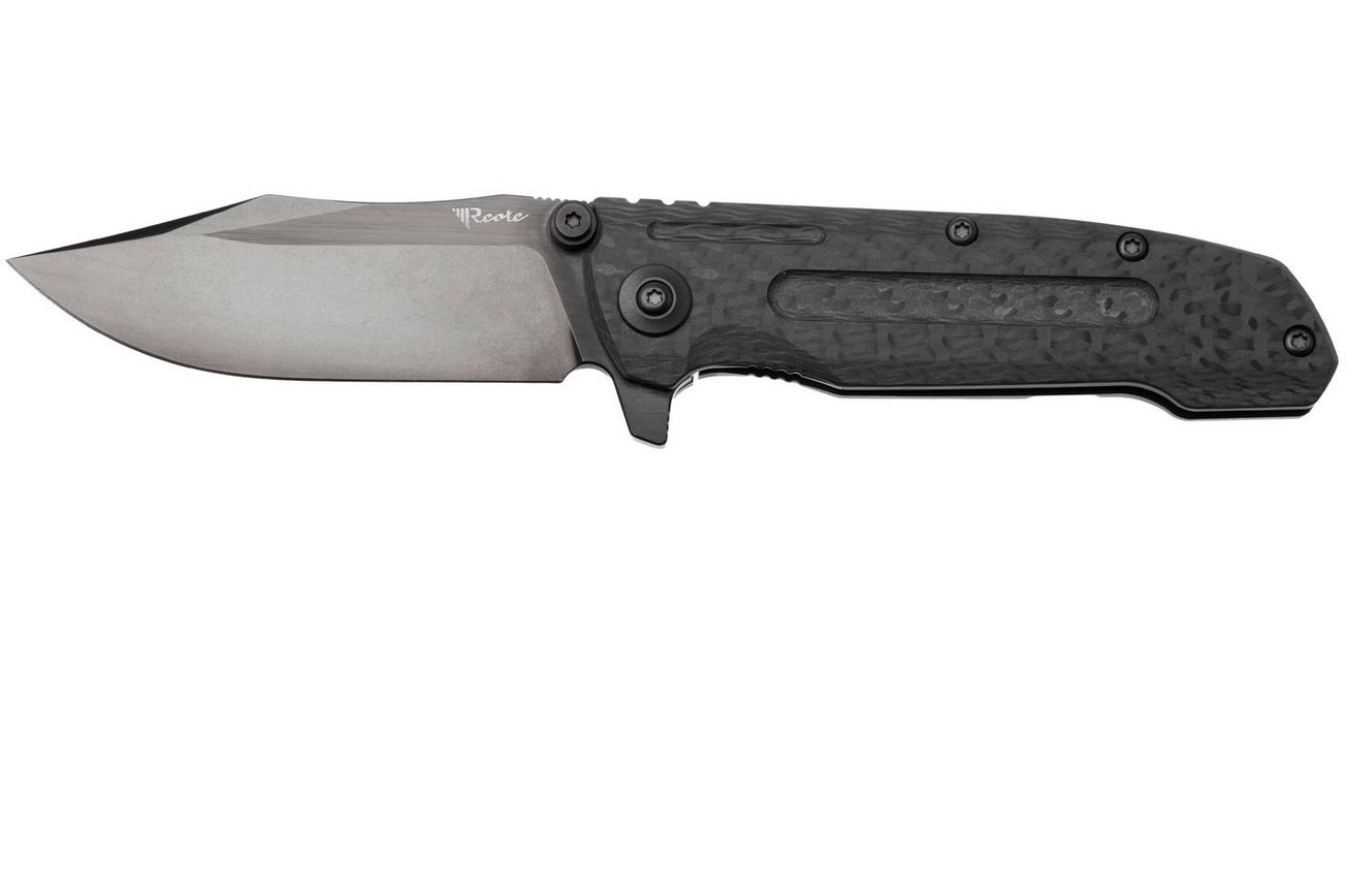 Reate District 9 V2, 9DV2-BE-SAT-TI-BL, Black DLC 154CM, Dark Bead Blasted Titanium/Carbon Fiber zakmes