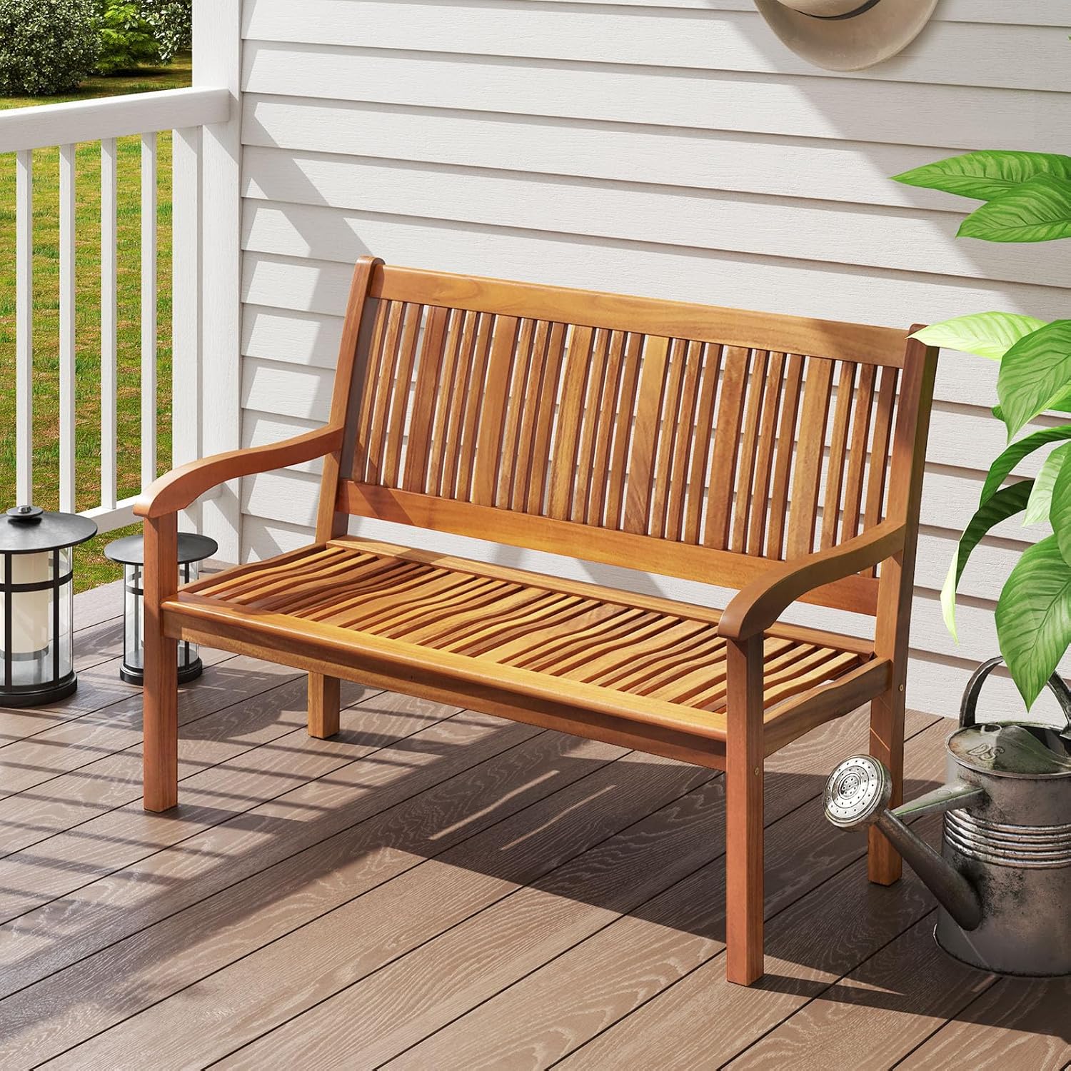 COSTWAY Gartenbank Holz, Holzbank wetterfest, Sitzbank für 2-3 Sitzer, Balkonbank aus Akazienholz bis 320 kg belastbar, Parkbank für Terrasse, Balkon, Garten, FSC®-Zertifiziert, 126 x 63 x 91 cm
