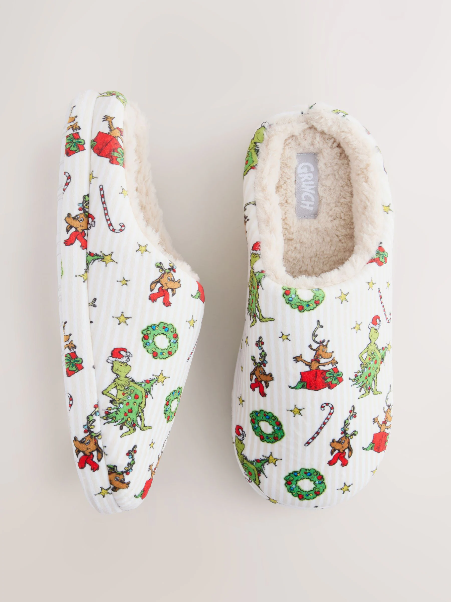 Crème - Grinch Kerstmis Bijpassende Familie Muiltjes Pantoffels