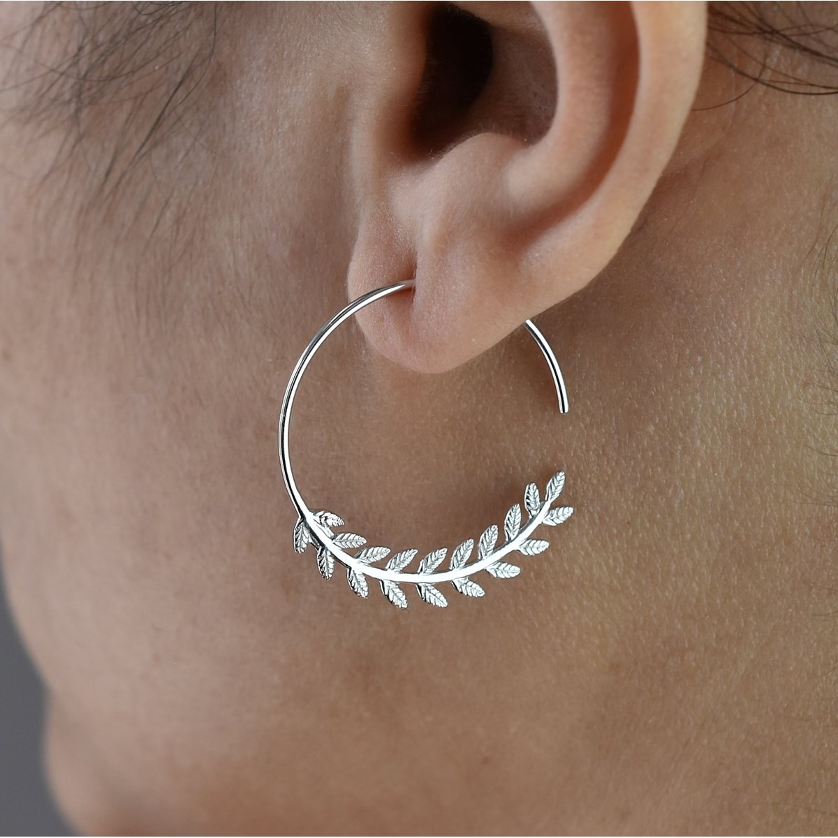 Boucles d'oreilles créole feuille de laurier Argent 925 Rhodié