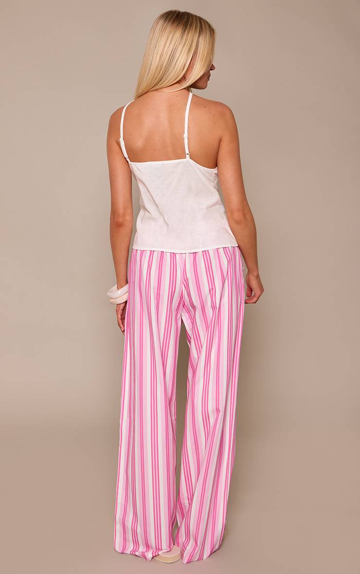 Rose Pantalon À Taille Élastiquée À Fines Rayures