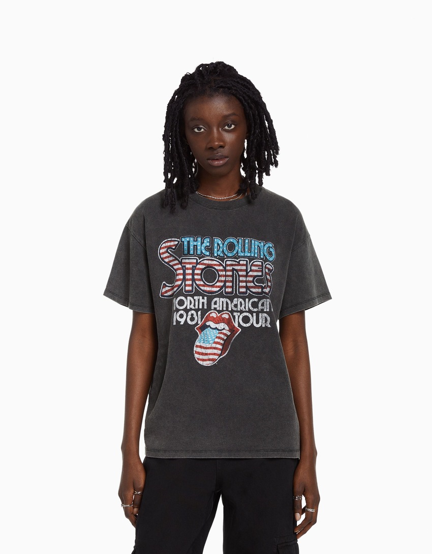 Camiseta de manga curta com estampa dos Rolling Stones