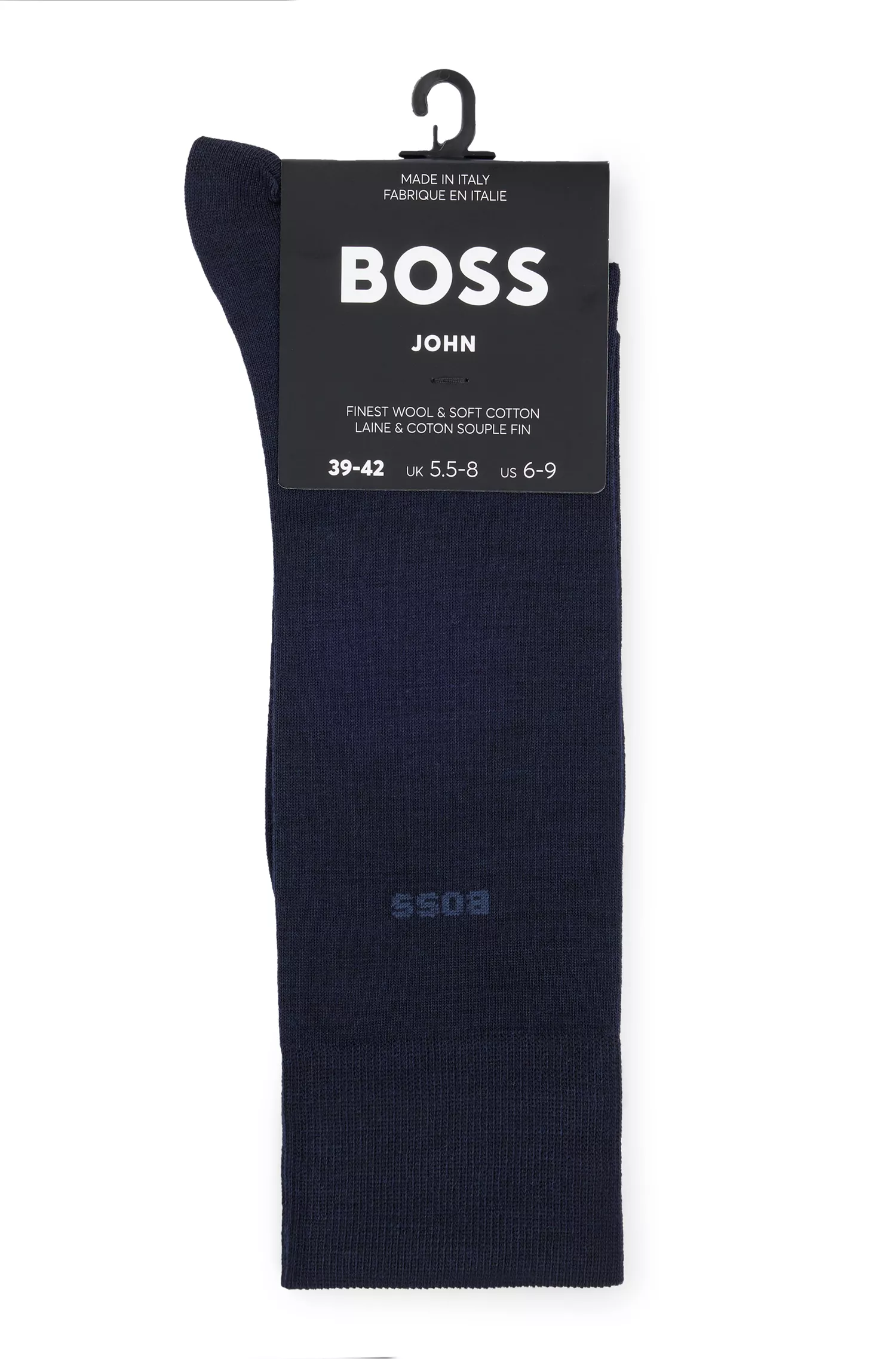 Meias BOSS pretas de comprimento regular com logo, em mistura de lã.