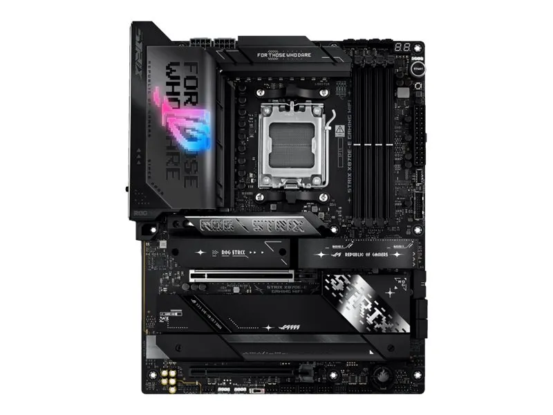 ASUS ROG STRIX X870E-E GAMING WIFI - Bundkort - ATX - Socket AM5 - AMD X870E Chipset - USB4, USB-C 3.2 Gen 2x2, USB-C 3.2 Gen2, USB 3.2 Gen 2, USB 3.2 Gen 1 - Wi-Fi 7, 5 Gigabit Ethernet, Bluetooth - onboard grafik (CPU påkrævet) - HD Audio (8-kanale