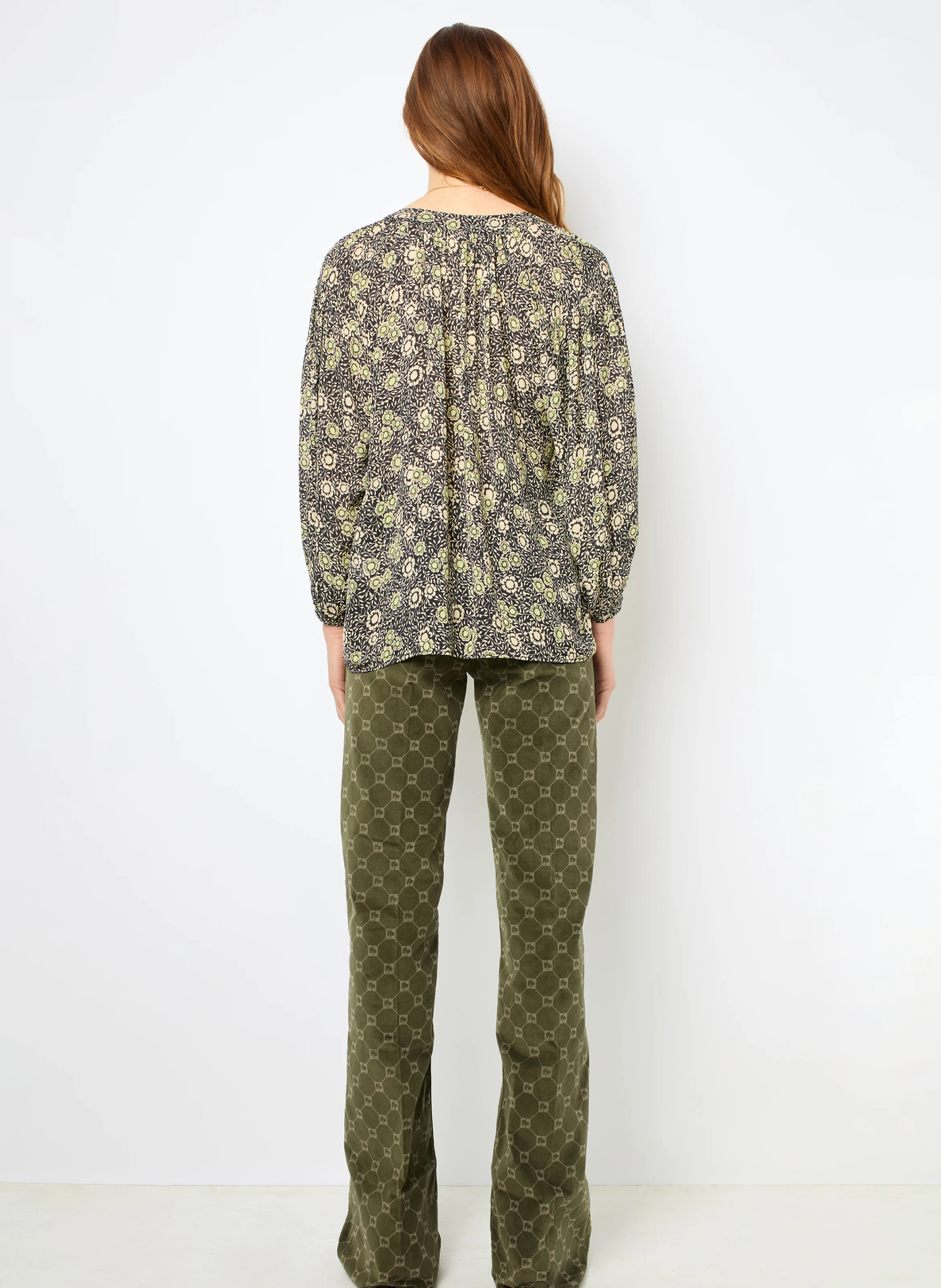 ADENA - Blouse ample col rond à imprimé | Kaki